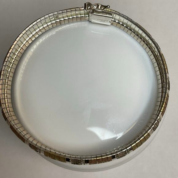 Flexible Link Sterling Silver and Tri-Color with Diamond Cut Bangle Bracelet - Picture 2 of 3